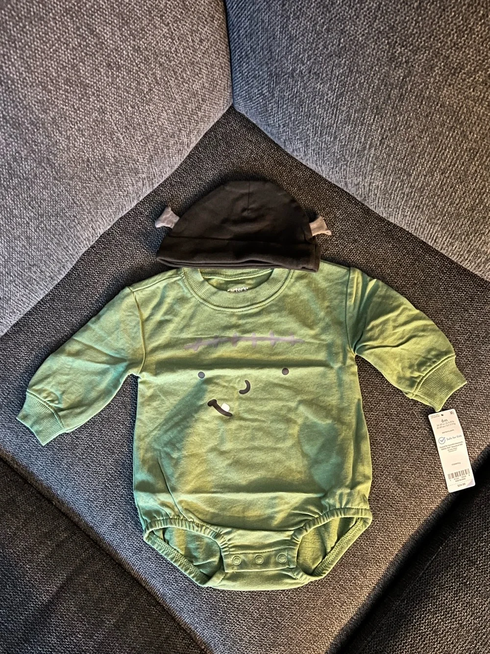 Carter's Green Frankenstein bodysuit romper with Black Hat
